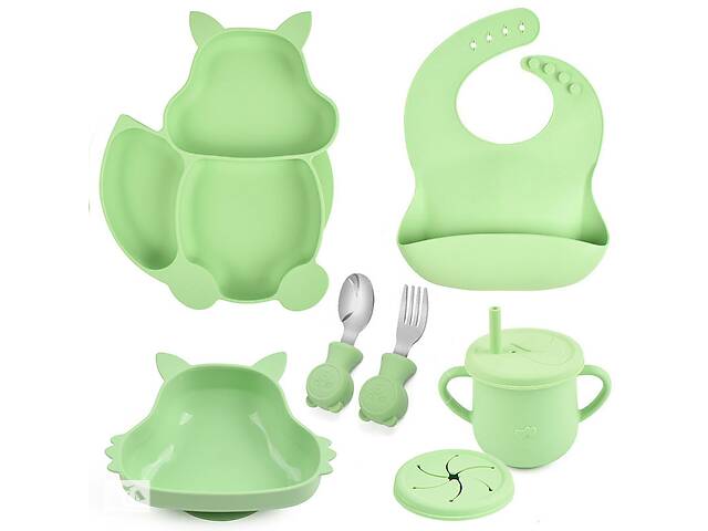 Набор детской посуды на присоске 2Life Белка Y3 из 7 предметов Зеленый (v-11310)