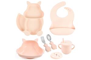 Набор детской посуды на присоске 2Life Белка Y4 из 7 предметов Розовый (v-11311)