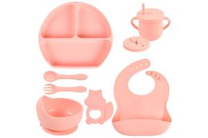 Набор детской посуды на присоске 2Life Y12 из 7 предметов Розовый (v-11345)