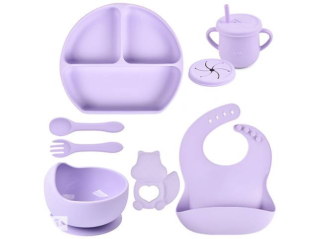 Набор детской посуды на присоске 2Life Y2 из 7 предметов Фиолетовый (v-11342)