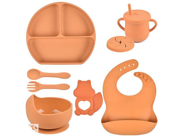 Набор детской посуды на присоске 2Life Y25 из 7 предметов Оранжевый (v-11346)