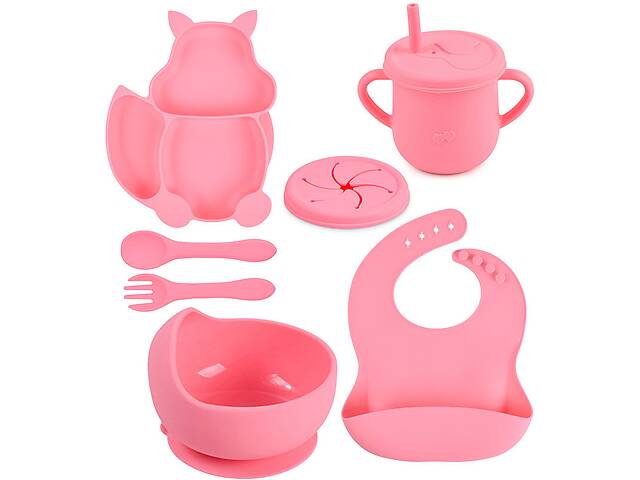 Набор детской силиконовой посуды 2Life Y14 7 шт Розовый (n-10083)