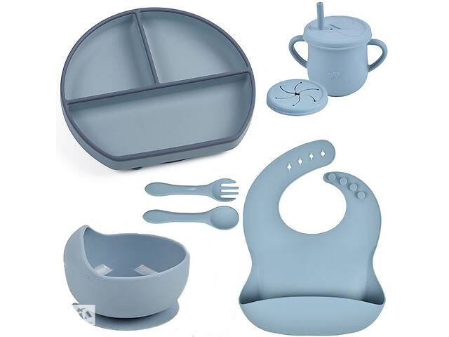 Набор детской силиконовой посуды 2Life Y21 из 7 предметов Голубой (v-11365)