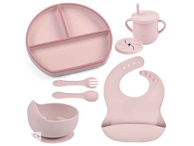 Набор детской силиконовой посуды 2Life Y26 из 7 предметов Розовый (v-11367)