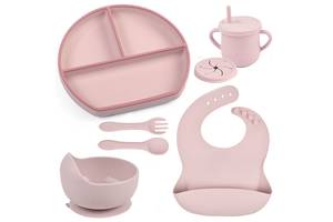 Набор детской силиконовой посуды 2Life Y26 из 7 предметов Розовый (n-11367)