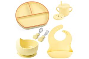 Набор детской силиконовой посуды с металлическими приборами 2Life Y11 из 7 предметов Желтый (n-11362)