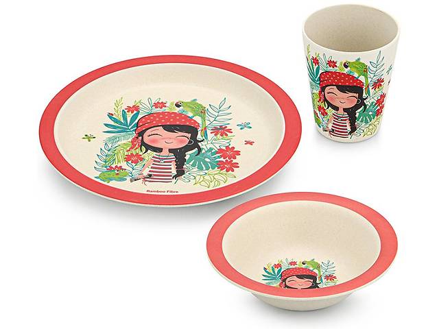 Набор детский 3 предмета Fissman 'Девочка', тарелка, пиала и стакан, бамбуковое волокно