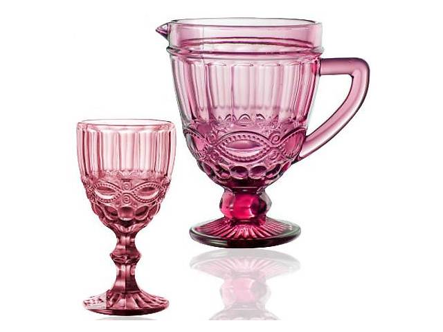 Набор для напитков Elodia 'Винтаж' 6 фужеров 340мл и кувшин 1.15л, розовое стекло