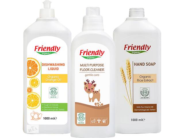 Набор Friendly Organic универсальное средство для уборки, средство для мытья посуды, жидкое мыло для рук 1407825738