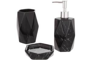 Набор керамических аксессуаров для ванной комнаты Black marble 3 предмета ceramic DP219253 BonaDi