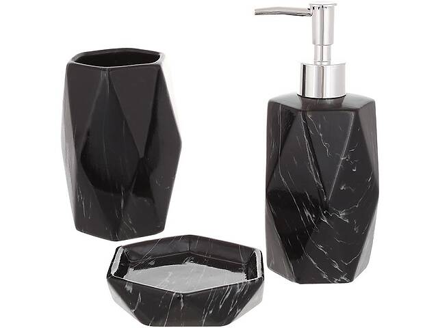 Набор керамических аксессуаров для ванной комнаты Black marble 3 предмета ceramic DP219253 BonaDi