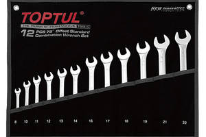 Набор ключей комбинированных (угол 75°) 12шт. 8-22мм (черный чехол) TOPTUL GPAN1201