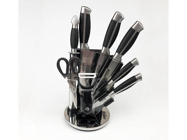 Набор кухонных ножей с подставкой Benson BN-401 9 предметов Черный