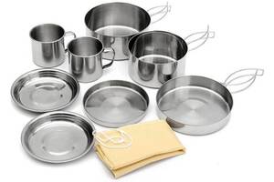 Набор металлической посуды Kamille 8 предметов для пикника (сковороды, ковши, тарелки, кружки)