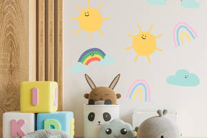 Набор наклеек на стену в детскую комнату 'Облака солнца радуги' Кавун 70х100 см