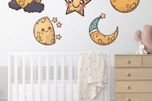 Набор наклеек на стену в детскую комнату 'Планеты звезда месяц' Кавун 100х100 см