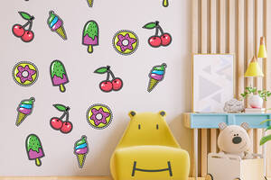 Набор наклеек на стену в детскую комнату «Сладости' вишня мороженое эскимо пончик' Кавун 70х100 см
