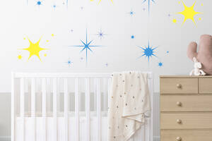 Набор наклеек на стену в детскую комнату 'Звезды синие и желтые' Кавун 100х100 см