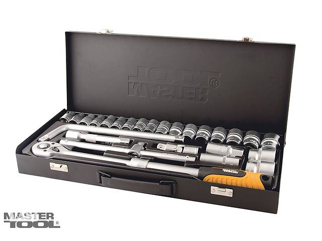 Набор насадок торцевых MASTERTOOL PROFI CrV 1/2' 8-32 мм удлиняющаяся трещотка 72Т 26 шт металлический кейс 78-4126