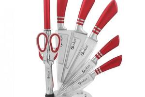 Набор ножей для кухни Unique UN-1832 на 9 предметов с ножницами и овощечисткой красный (2075750404)