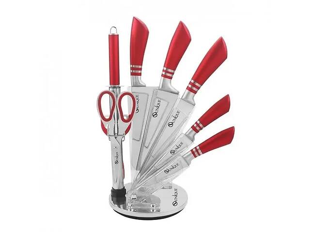Набор ножей для кухни Unique UN-1832 на 9 предметов с ножницами и овощечисткой красный (2075750404)