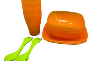 Набор пластиковой посуды для пикника на 4 персоны Алеана 169042 оранжевый