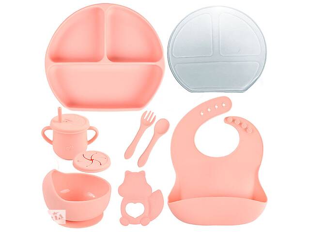 Набор посуды на присоске 2Life Y12 из 9 предметов Розовый (v-11351)