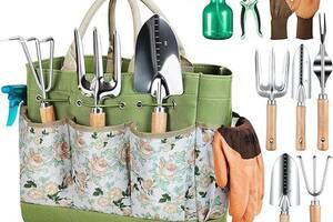 Набор садовода Grenebo,инструменты из 9 предметов, модная и прочная сумка-органайзер для садовых инструментов,