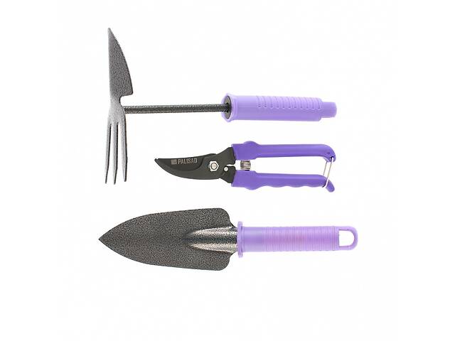 Набор садового инструмента с секатором пластиковые рукоятки Palisad STANDARD 3 предмета Фиолетовый