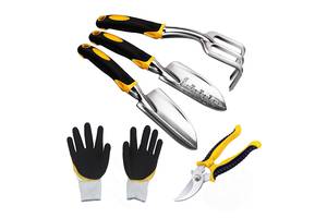 Набор садовый с перчатками Lesko CG-0125 5 предметов Черный/желтый (4468-13770)