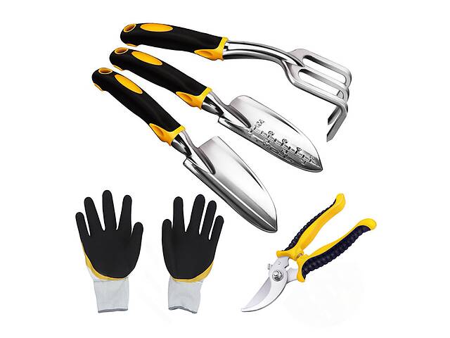Набор садовый с перчатками Lesko CG-0125 5 предметов Черный/желтый