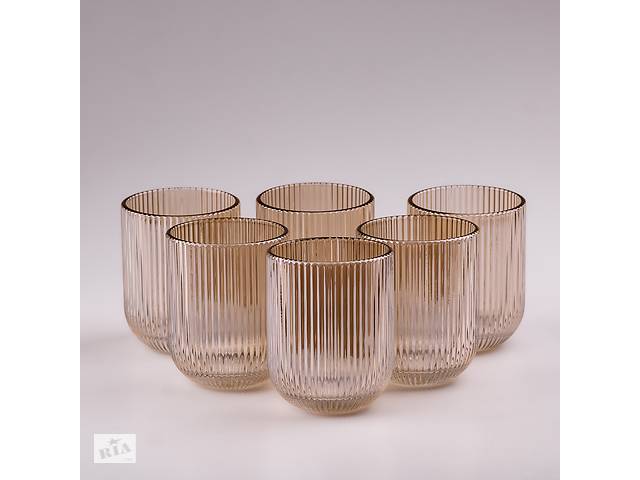 Набор стаканов TS Kitchen фигурных прозрачных ребристых из толстого стекла 6 штук tea color (HP7112TC)