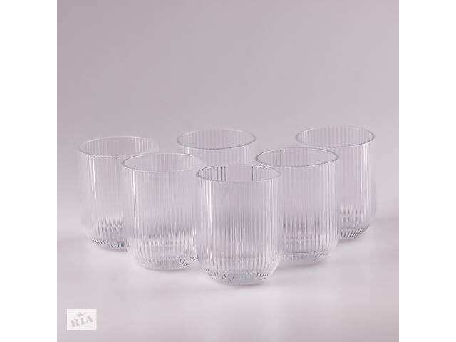 Набор стаканов TS Kitchen фигурных прозрачных ребристых из толстого стекла 6 штук rainbow (HP7112RB)