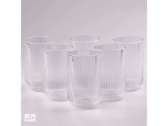 Набор стаканов TS Kitchen фигурных ребристых из толстого стекла 6 штук прозрачный (HP7112)
