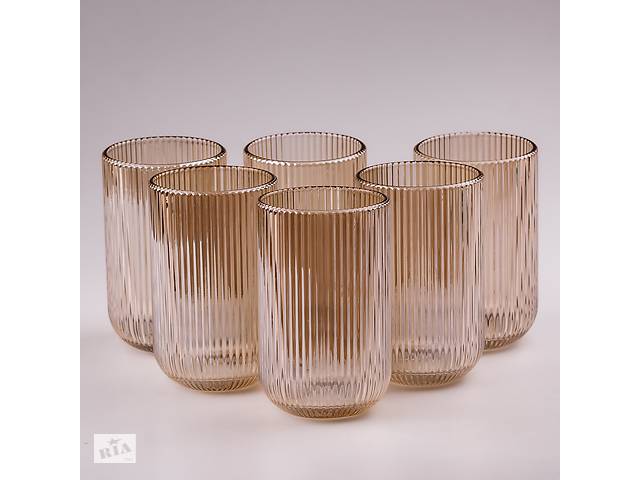 Набор стаканов TS Kitchen высоких фигурных прозрачных ребристых из толстого стекла 6 штук tea color (HP7113TC)