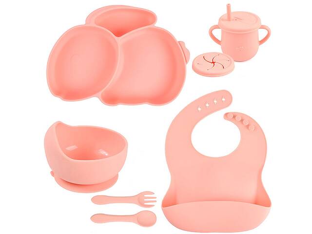 Набор силиконовой посуды 2Life Y12 из 7 предметов на присоске Розовый (v-11289)