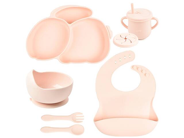 Набор силиконовой посуды 2Life Y4 из 7 предметов на присоске Розовый (v-11285)