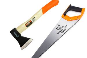 Набор топор 600 г деревянная ручка и ножовка BARRACUDA 450 мм Polax (335-33)