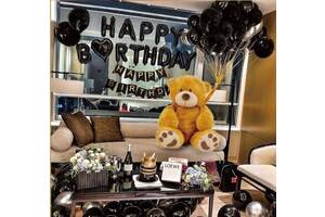Набір повітряних кульок для фото на день народження Happy Birthday (чорний)