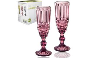 Набор из 6 бокалов для шампанского Elodia Lux Винтаж 180мл розовое стекло DP64043 S&T