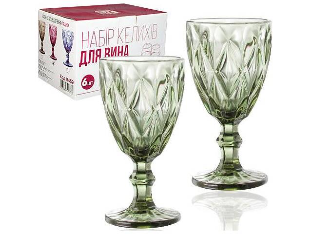 Набор из 6 бокалов для вина Elodia Lux Грани 320мл изумрудное стекло S&T