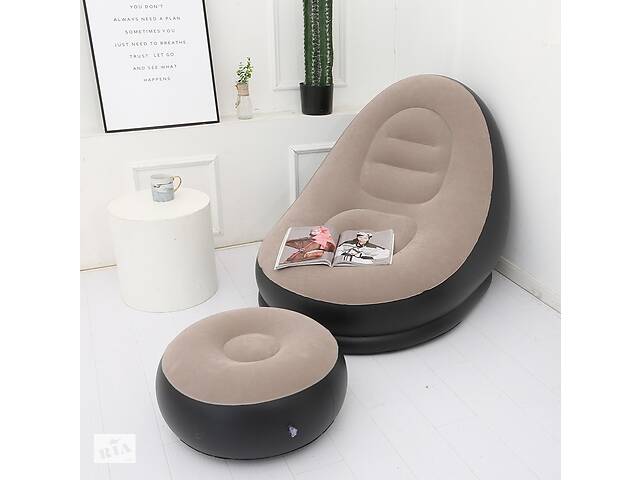 Надувное садовое кресло с пуфиком Air Sofa Comfort zd-33223, велюр, 76*130 см'