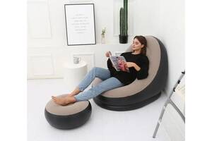 Надувной диван с пуфом Air Sofa Comfort Надувное велюровое кресло с пуфиком (116х98х83см и 62х62х31см)