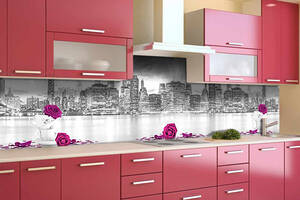 Наклейка виниловая кухонный фартук Zatarga '3Д Розы Город' 600х2500 мм