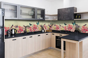 Наклейка виниловая кухонный фартук Zatarga 'Бабочки над цветами' 650х2500 мм