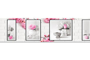 Наклейка виниловая кухонный фартук Zatarga 'Белые кирпичи и Цветы' 600х2500 мм (Z181315)