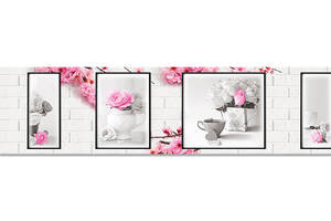 Наклейка виниловая кухонный фартук Zatarga 'Белые кирпичи и Цветы' 650х2500 мм (Z181315/1)