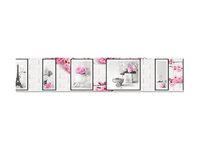 Наклейка виниловая кухонный фартук Zatarga 'Белые кирпичи и Цветы' 600х3000 мм (Z181315/2)