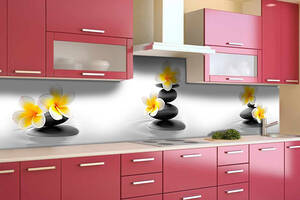 Наклейка виниловая кухонный фартук Zatarga 'Черные камни и Цветы' 650х2500 мм