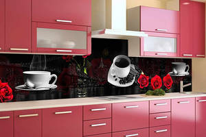 Наклейка виниловая кухонный фартук Zatarga 'Кофе и Розы' 650х2500 мм